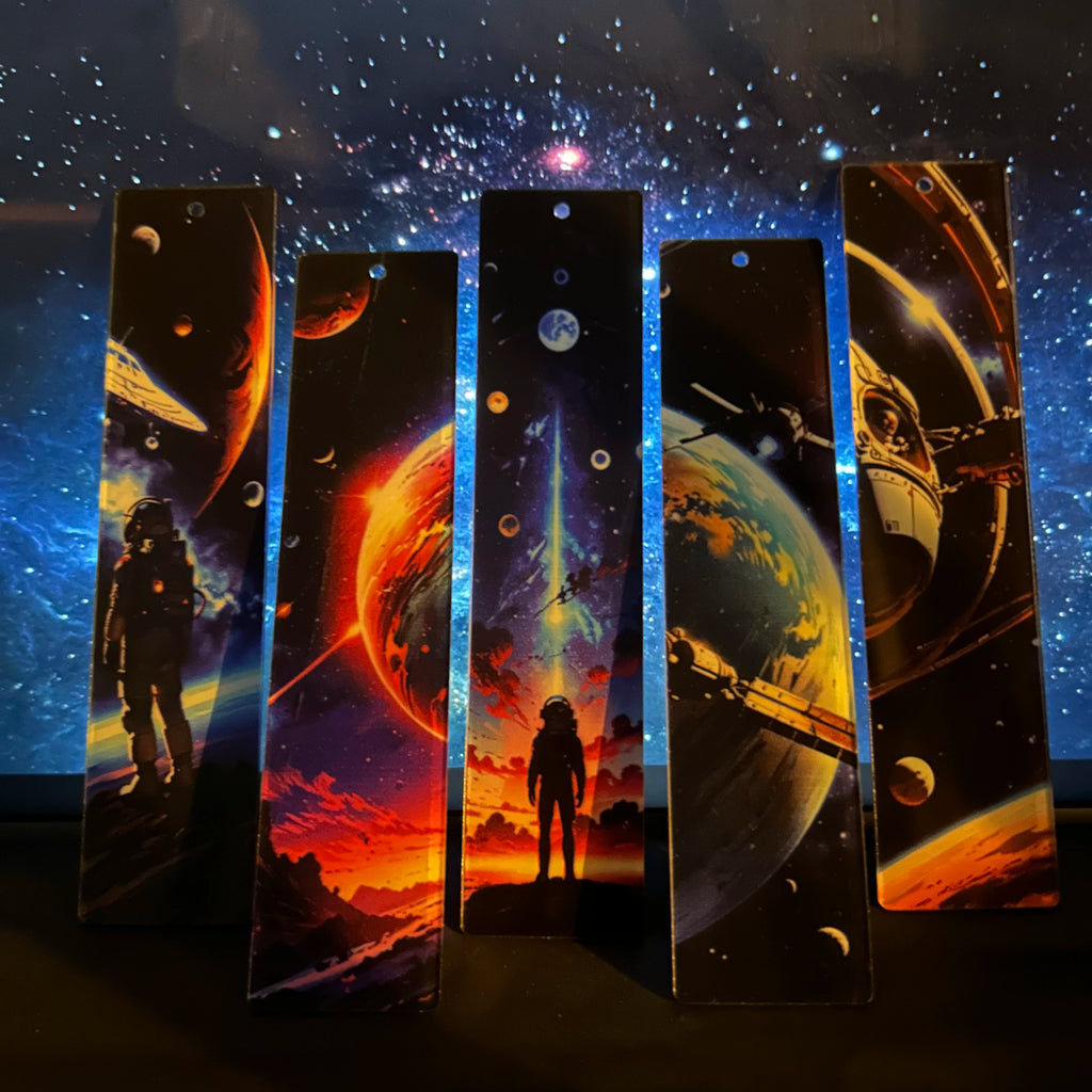 10 Stück Acryl-Lesezeichen für Studenten, Lernbedarf, Schreibwaren, Geschenke, Dekor, Geschenke, Buch, Büro, kosmische Planeten, Astronautenmuster