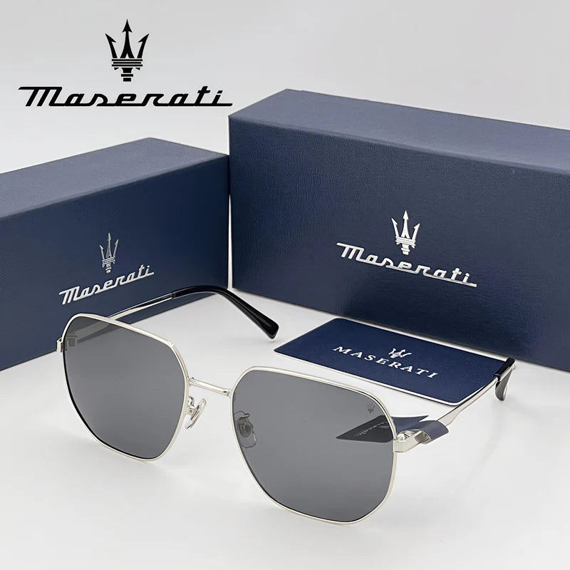 MASERATI Sonnenbrille, neue modische Schutzbrille, stilvolle, ungerahmte Metallrand-Sonnenbrille für Männer und Frauen, coole Pose, trendiges Design 10785