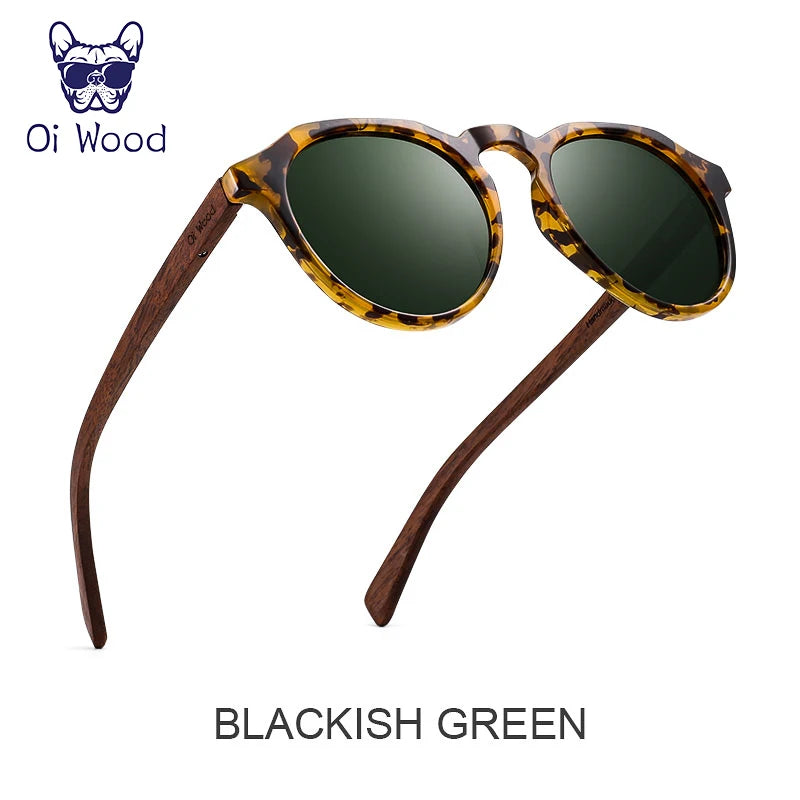 Oi Wood Sonnenbrille Damen Herren Sonnenbrille Walnussholz Runde Brille Rote LinseTortoise Shell Rahmen