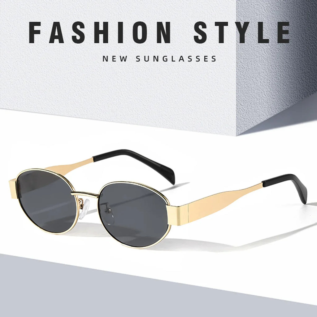 Luxuriöse Unisex-Sonnenbrille aus Metall, ovale Form, modisch, UV400-Schutz, elegante Farbtöne für Damen und Herren