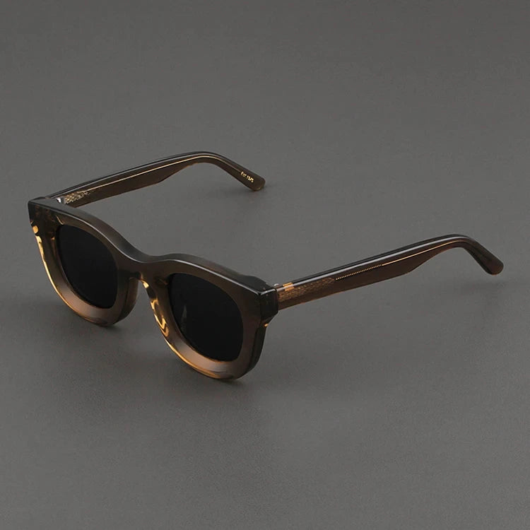 2024 Retro-Sonnenbrille für Damen und Herren, modisch, Acetat, quadratisch, grau, grüner Rahmen, matt gefrostet, UV400, handgefertigte Sonnenbrille
