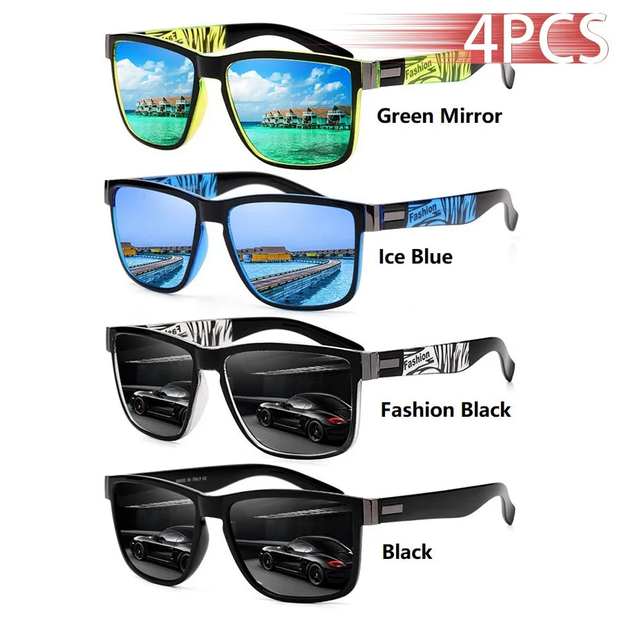 4PCS Mode Vintage Muster Quadrat Sonnenbrille Männer Frauen Angeln Fahren Mann Luxus Marke Designer Sonnenbrille UV400 Brillen ﻿