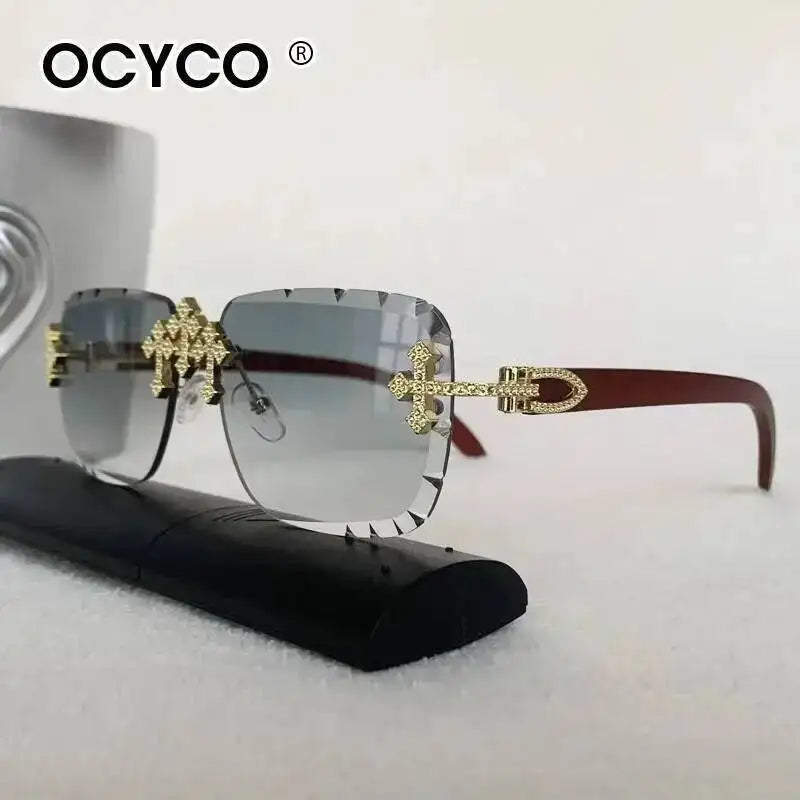 2026 Neue Steampunk Randlose Quadratische Sonnenbrille für Herren Luxusmarke Vintage Schneidgläser Sonnenbrille Trendige Schattierungen Eyewear UV400