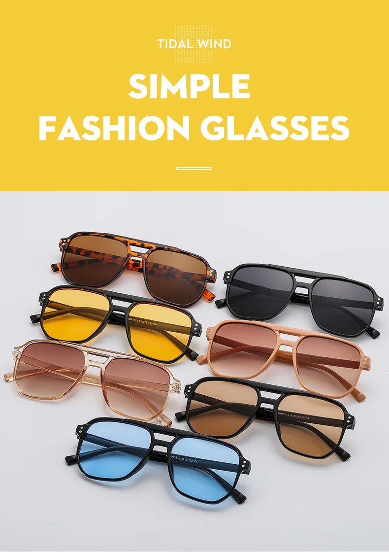 Vintage Quadratische Sonnenbrille für Frauen Männer Dicker Rahmen Doppelte Brücken Brillen Weibliche Chic Polygon Sonnenbrille UV400 Shades