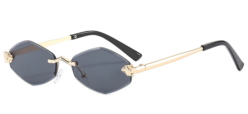 Luxuriöse Polygon-Sonnenbrille für Damen, Hipster, unregelmäßige randlose Sonnenbrille, Damen, kleiner Metallrahmen, Vintage-Rhombus-Brille, Braun