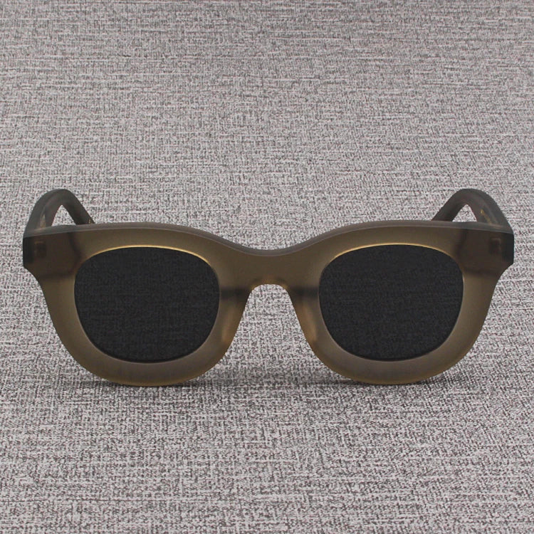 2024 Retro-Sonnenbrille für Damen und Herren, modisch, Acetat, quadratisch, grau, grüner Rahmen, matt gefrostet, UV400, handgefertigte Sonnenbrille