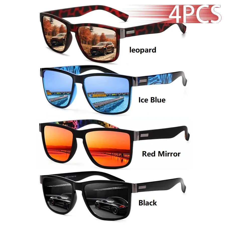 4PCS Mode Vintage Muster Quadrat Sonnenbrille Männer Frauen Angeln Fahren Mann Luxus Marke Designer Sonnenbrille UV400 Brillen ﻿