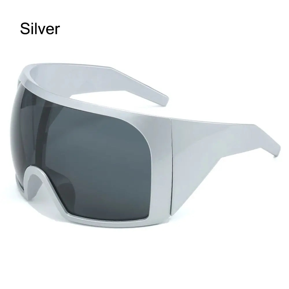 Futuristische Wrap-Around-Sonnenbrille Rave gebogene Linse UV400-Schutz 2000er Brillen übergroße Y2K-Sonnenbrille für Frauen und Männer