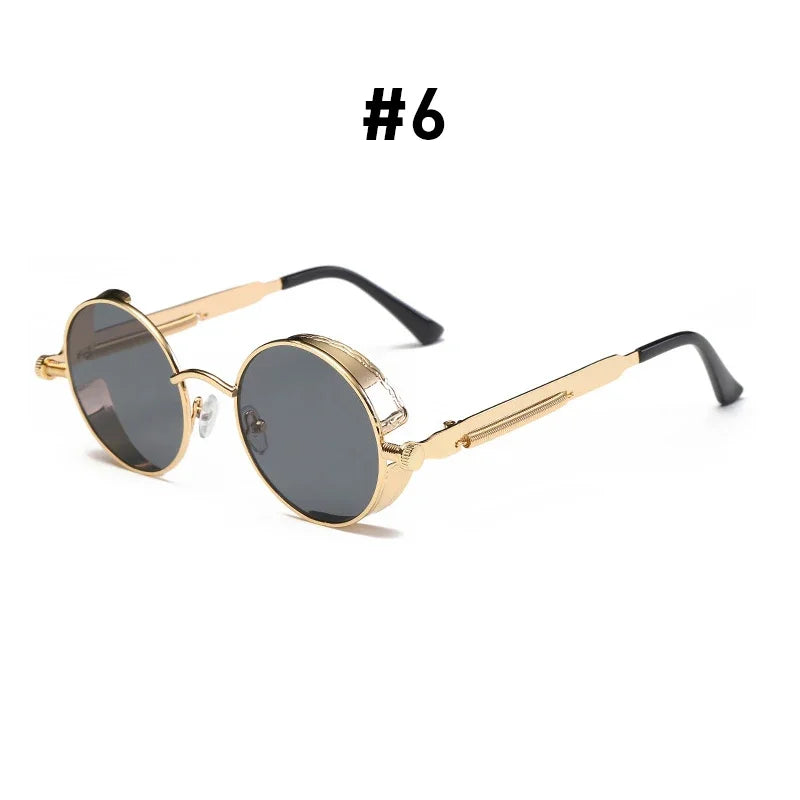 Vintage Steampunk Rote Sonnenbrille Männer Runde Punk Legierung Metall Retro Sonnenbrille Frauen Brille Gothic Stil Shades Brillen