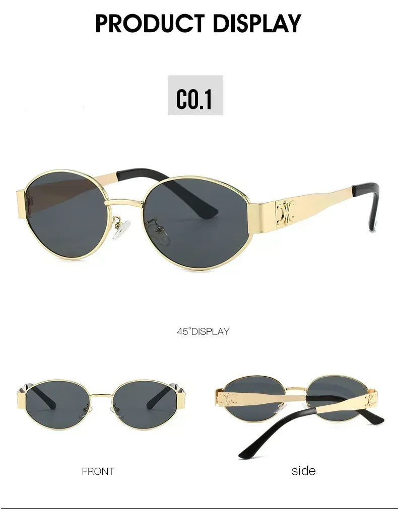 Luxuriöse Marken-Sonnenbrille aus Metall für Damen und Herren, Unisex, Designer-Mode-Sonnenbrille, oval, Unisex, stilvolle Brillenschirme, UV400