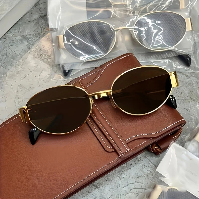 Metallische, hochwertige, vollseitige, ovale Sonnenbrille, ein Retro-Stil, schlicht und modisch für den täglichen Gebrauch
