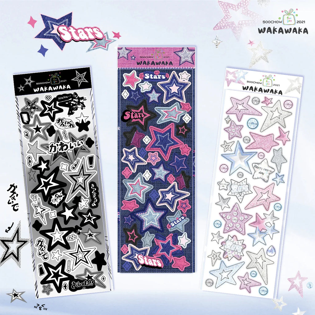 1 Blatt niedliche bunte Sternmuster-Aufkleber, DIY-Scrapbooking-Aufkleber, Kpop Idol, Fotokarte, Deko-Materialien, koreanischer Stil