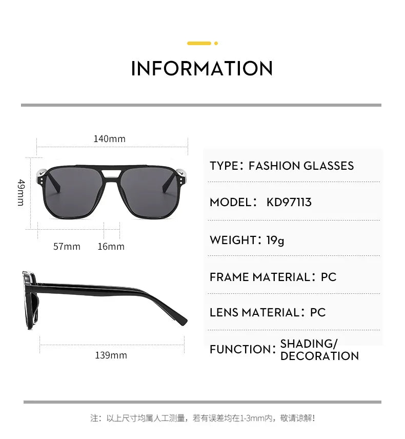Vintage Quadratische Sonnenbrille für Frauen Männer Dicker Rahmen Doppelte Brücken Brillen Weibliche Chic Polygon Sonnenbrille UV400 Shades