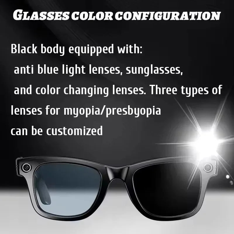 2025 Smart-Sonnenbrille, intelligente Brille mit Kamera, Video, 8 MP, Übersetzung, Bluetooth, Anruf, Musikwiedergabe, Männer und Frauen, Aufnahme ab 100 Jahren