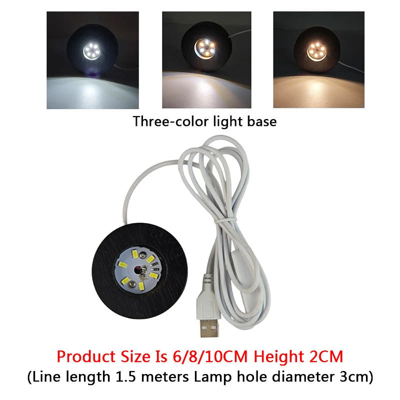 Schwarze runde massivholz leuchtende Basis geschnitzte Kristallkugel Ornament Nachtlicht Glas Keramik Geschenk Lampe Ornament