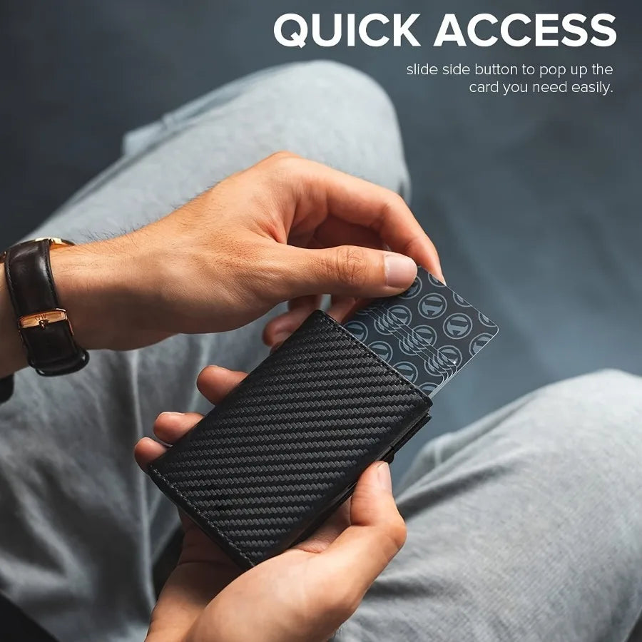 Herren-Geldbörse mit Reißverschluss, Münzgeldbörse, automatisches Pop-up-Kreditkartenetui aus Metall, minimalistische RFID-blockierende Visitenkarten-Geldbörse