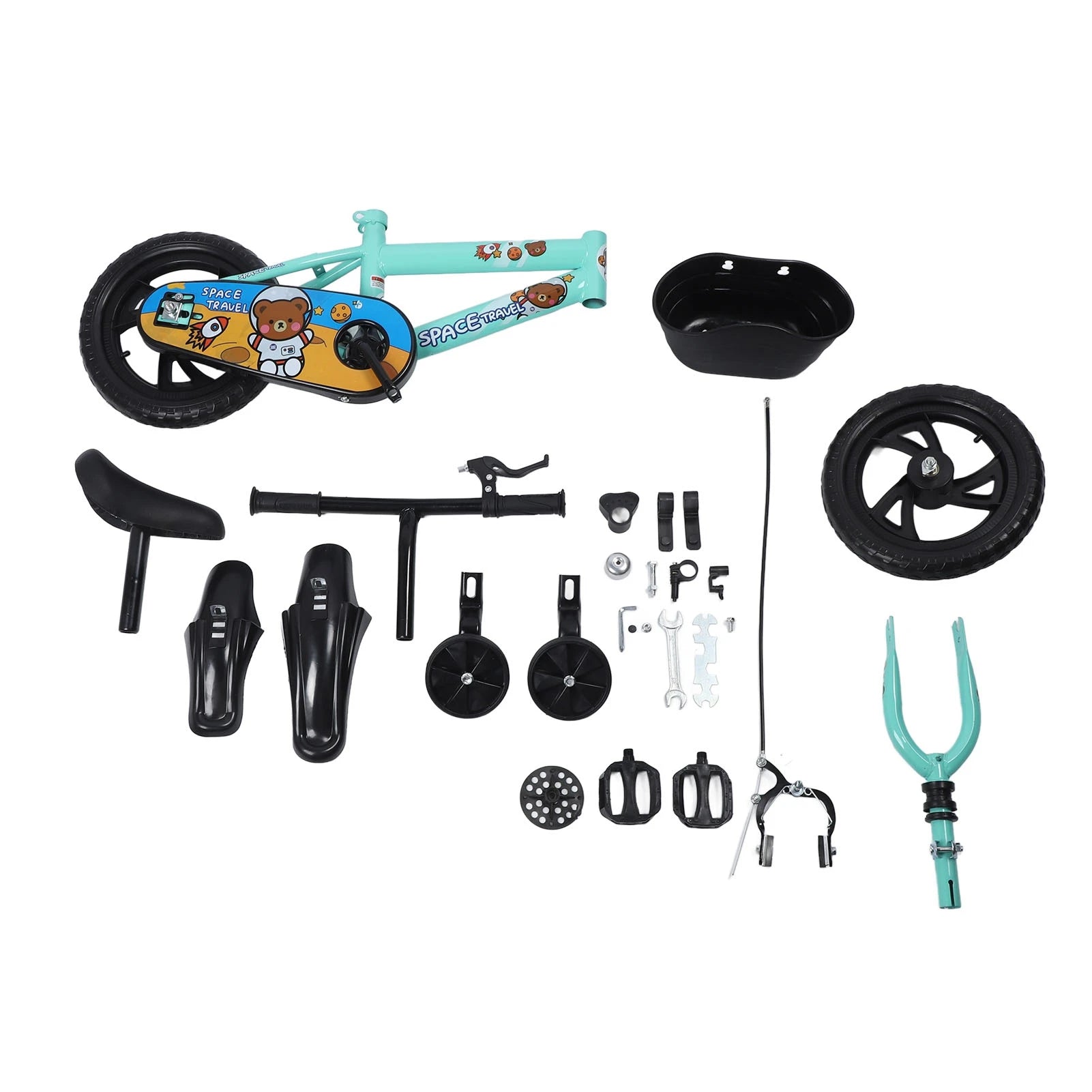 12-Zoll-Kinderfahrrad, stabiles Reiten, Rahmen aus Kohlenstoffstahl, Babyfahrrad mit Stützrädern für Kinder im Alter von 2 bis 6 Jahren, Grün