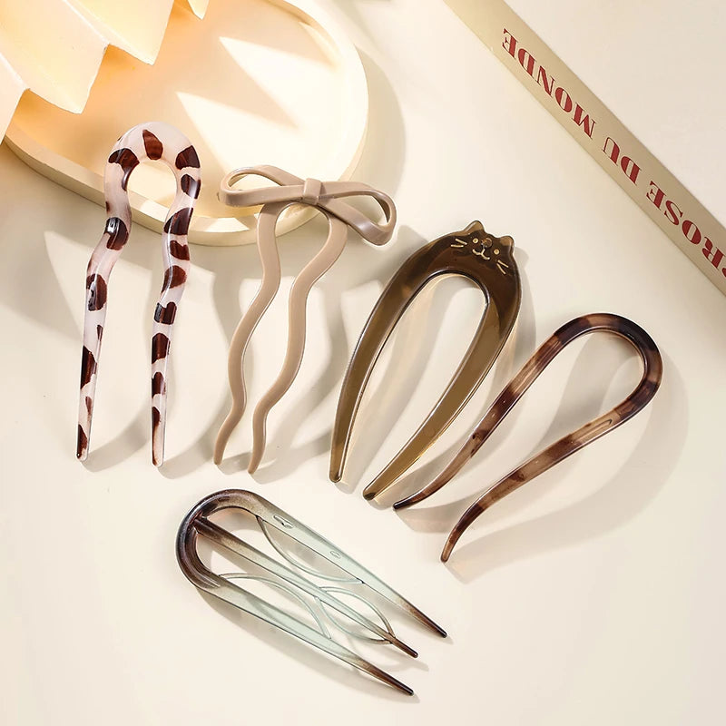 U-förmige Haargabel, modische Schildpatt-Acetat-Acryl-Haarnadel, geometrische Kopfbedeckung, Haarstäbchen für Damen und Mädchen, Haarschmuck