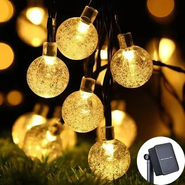 20-100LED Kristallkugel LED Solar Außenleuchte String Fairy Light Weihnachtskranz Garten Terrasse Party Außendekoration