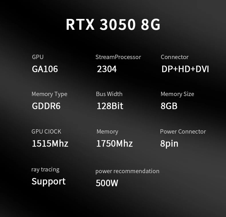 VEINEDA RTX3050 8 GB GDDR6 128 Bit Computer-Grafikkarte RTX 3050 8 GB Gaming-PC RTX 3070 DP*HDMI-kompatibles Video