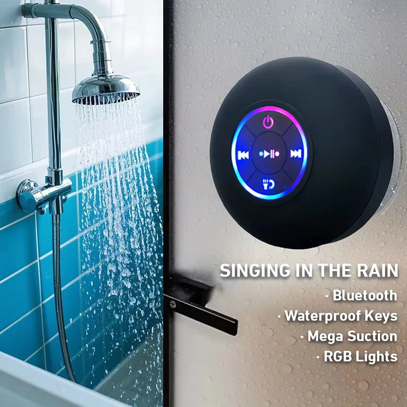 Tragbarer kabelloser Bluetooth-Lautsprecher, LED-Licht, IPX4, wasserdichter Lautsprecher, Badezimmer im Freien, großer Saugnapf, Stereo-Soundbox
