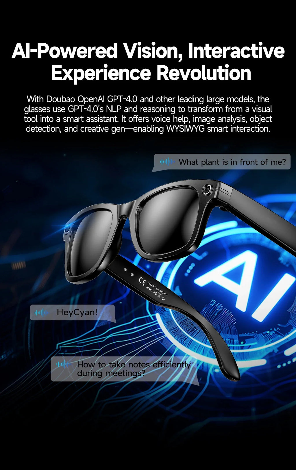 2025 Smart-Sonnenbrille, intelligente Brille mit Kamera, Video, 8 MP, Übersetzung, Bluetooth, Anruf, Musikwiedergabe, Männer und Frauen, Aufnahme ab 100 Jahren