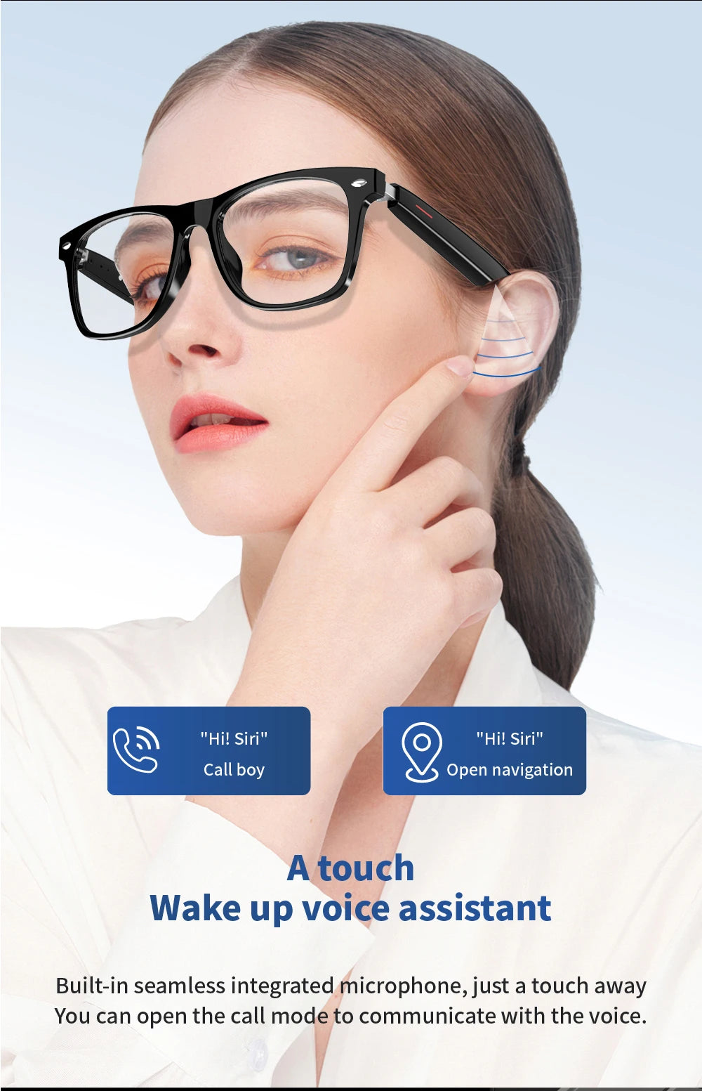 SENBONO E13 Intelligente Brille: Blaulichtfilterung, polarisierte Sonnenbrillengläser, Audio, integriertes Mikrofon, Lautsprecher, Touch- und Sprachassistent