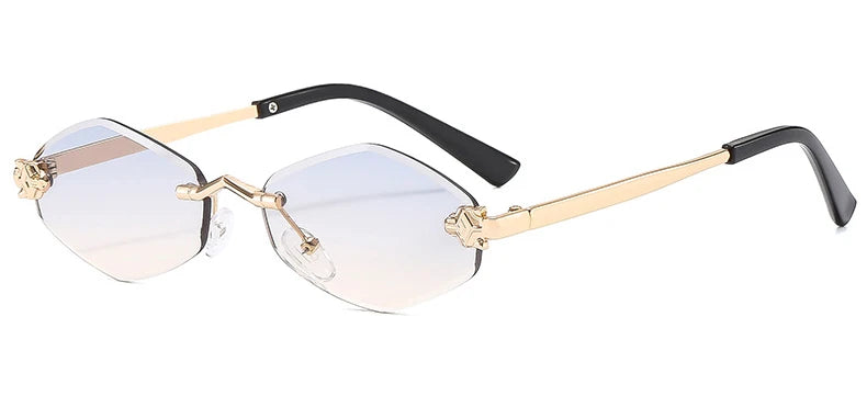 Luxuriöse Polygon-Sonnenbrille für Damen, Hipster, unregelmäßige randlose Sonnenbrille, Damen, kleiner Metallrahmen, Vintage-Rhombus-Brille, Braun