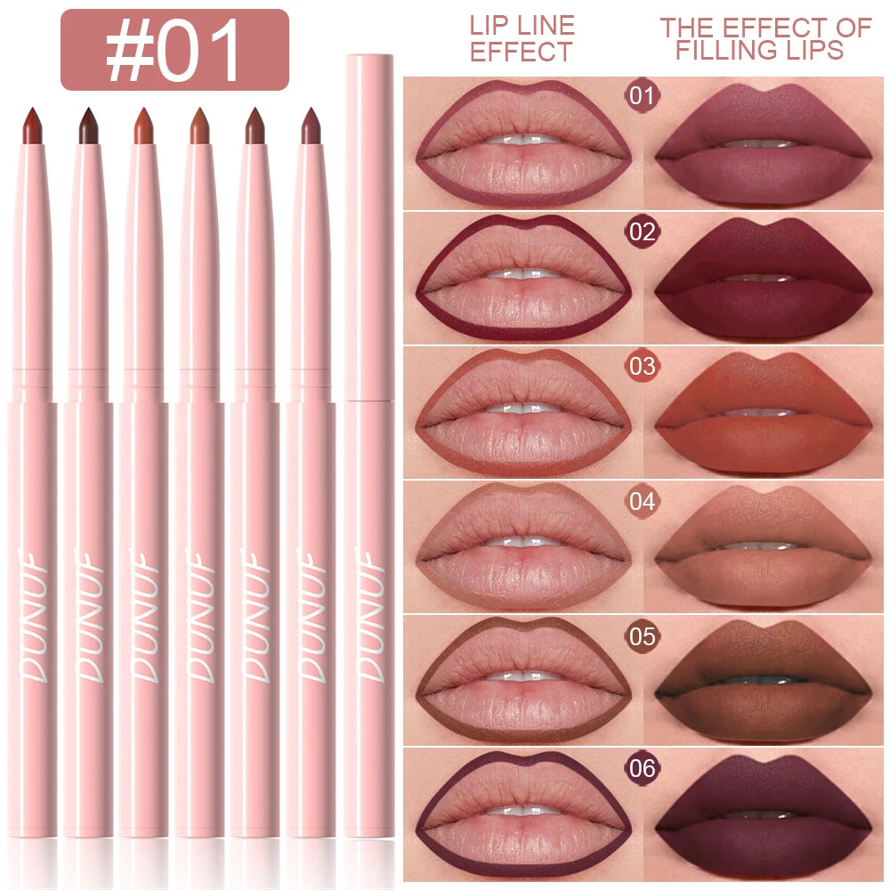 6-teiliges Lipliner-Stift-Set, langlebig, wasserdicht, schweißfest, einfaches Färben, lichtecht, Farbwiedergabe, Lipgloss-Set, Schönheits-Make-up