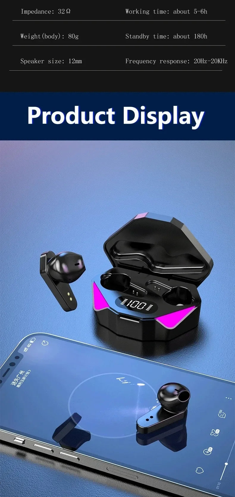 TWS Drahtloses Bluetooth-Headset, LED-Display, Gamer-Ohrhörer mit Mikrofon, kabellose Kopfhörer, Geräuschunterdrückung, Bluetooth-Kopfhörer X15