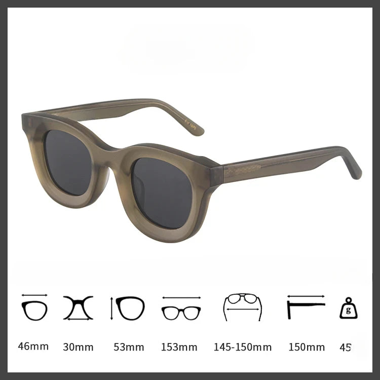 2024 Retro-Sonnenbrille für Damen und Herren, modisch, Acetat, quadratisch, grau, grüner Rahmen, matt gefrostet, UV400, handgefertigte Sonnenbrille