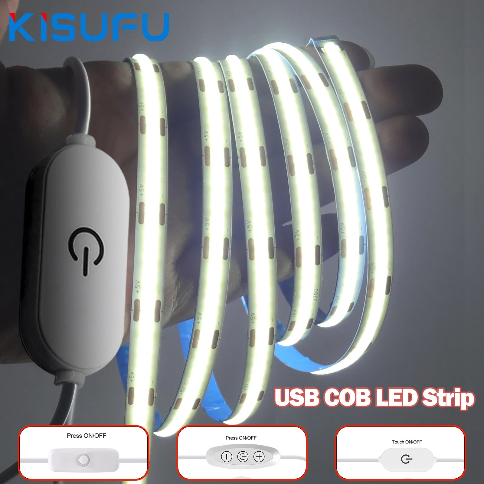 Neue 5V LED COB Licht Streifen Dimmbar Mit Touch Sensor/EIN OFF Schalter USB Flexible LED Band Weihnachten TV Hintergrundbeleuchtung Klebeband