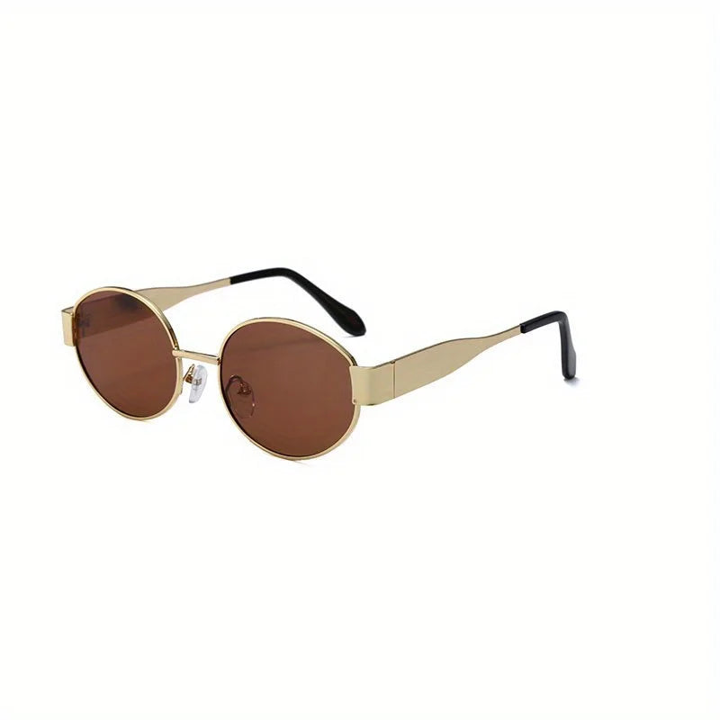 Ovale Sonnenbrille für Damen und Herren, trendige Sonnenbrille mit Metallrahmen, klassische Farbtöne