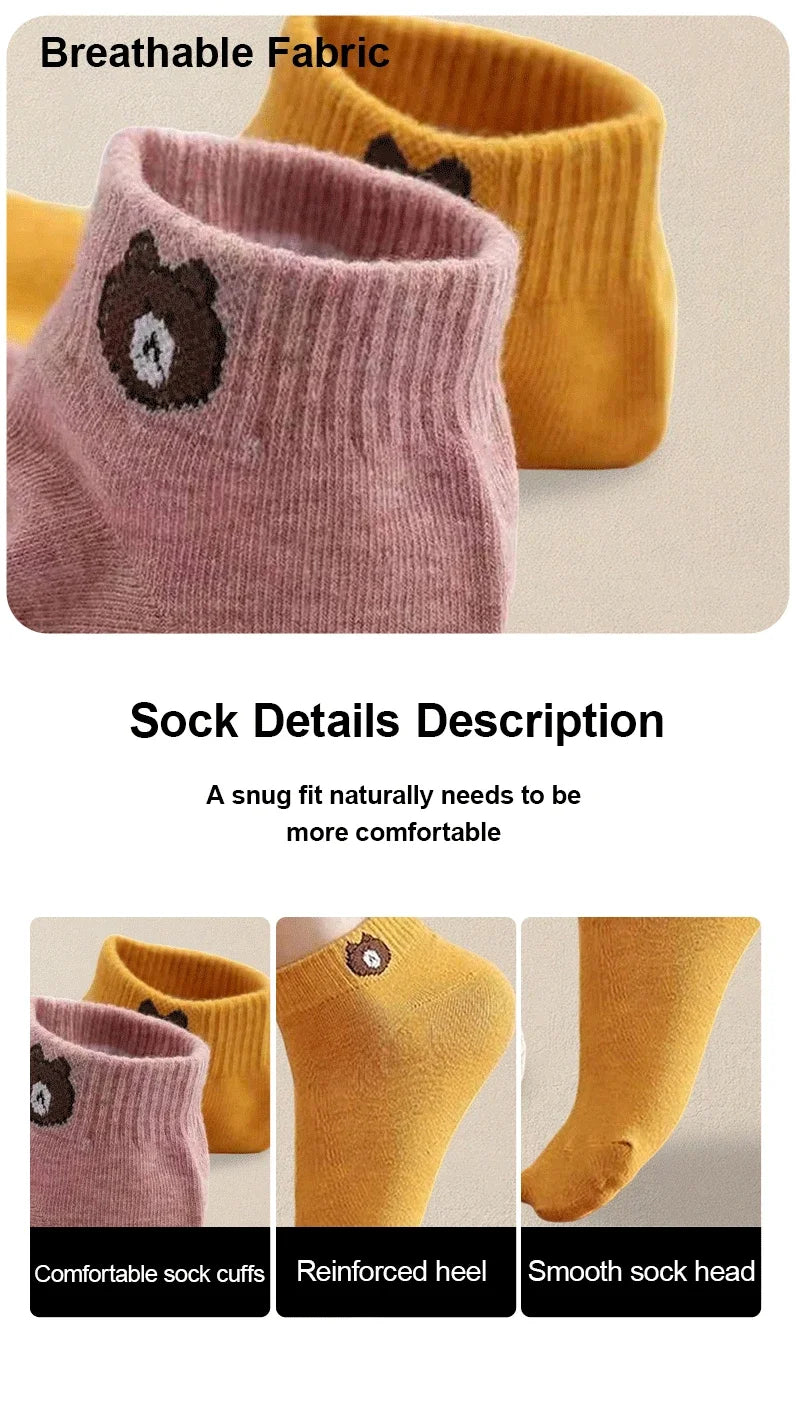 10 Paar Damen-Socken mit Cartoon-Muster, trendige und modische, vielseitige Socken, leichte, atmungsaktive, bequeme Freizeitsocken