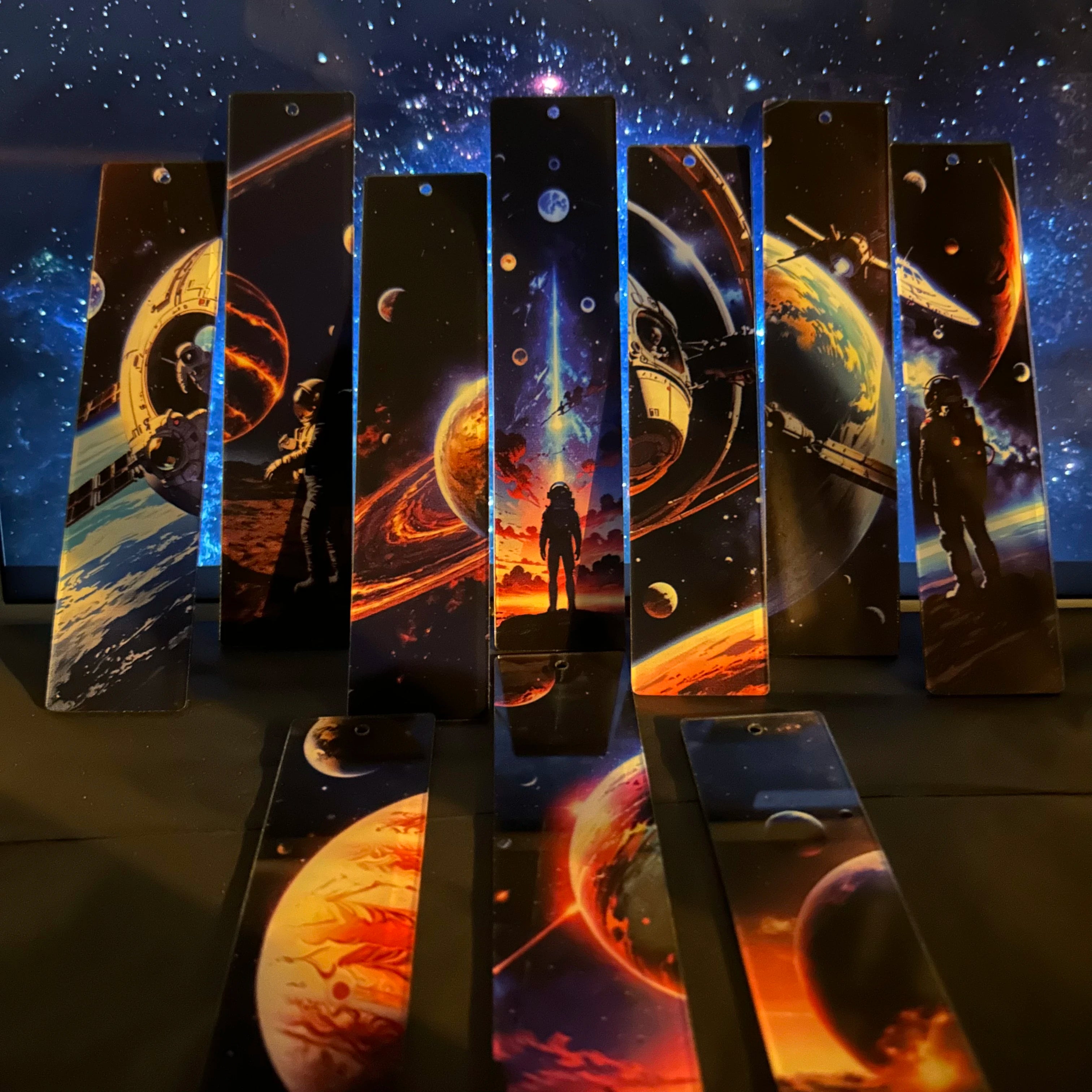 10 Stück Acryl-Lesezeichen für Studenten, Lernbedarf, Schreibwaren, Geschenke, Dekor, Geschenke, Buch, Büro, kosmische Planeten, Astronautenmuster