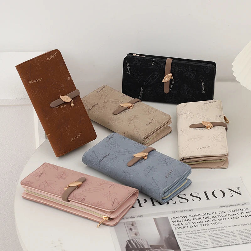 Geldbörse – langer Stil, koreanische Ausgabe, PU-Leder, bedruckt, mit Reißverschluss, gefaltet, mit mehreren Deckkraft, modisch, vielseitig, bedruckter Reißverschluss
