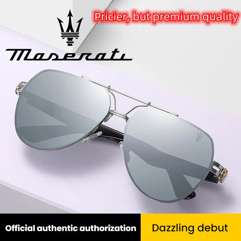 MASERATI Sonnenbrille, neue modische Schutzbrille, stilvolle, ungerahmte Metallrand-Sonnenbrille für Männer und Frauen, coole Pose, trendiges Design 10785