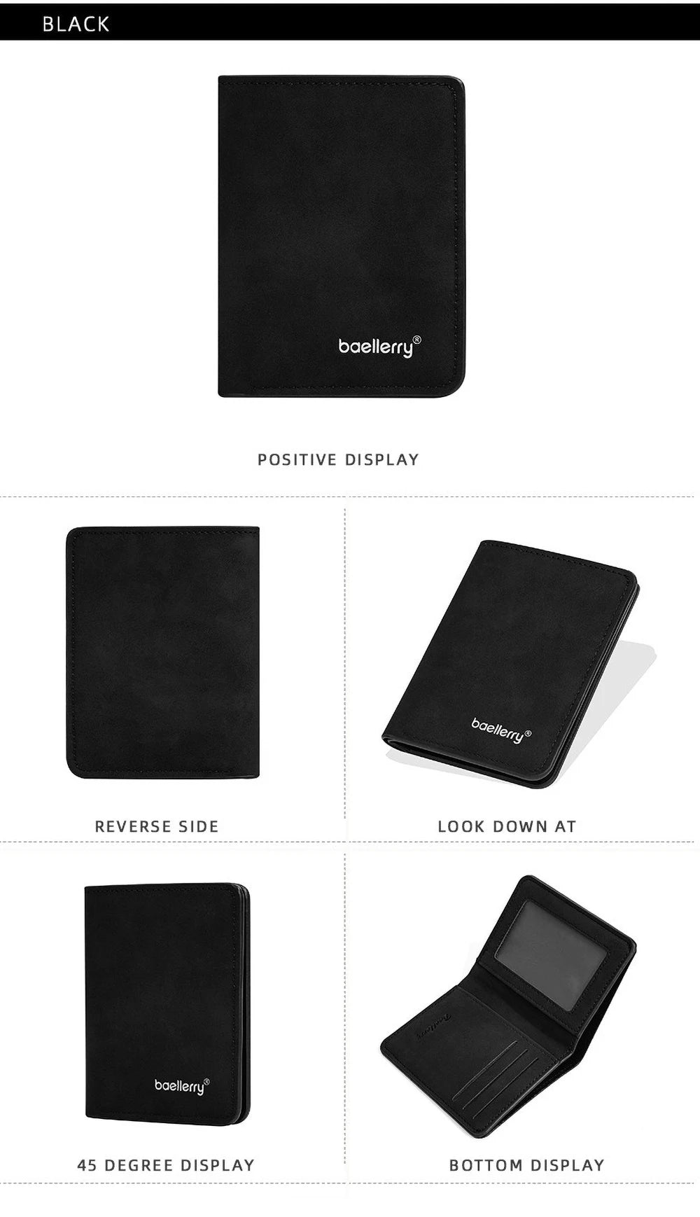 Baellerry-Geldbörse für Herren, PU-Leder, Vordertasche, minimalistische Geldklammer, Reiseutensilien