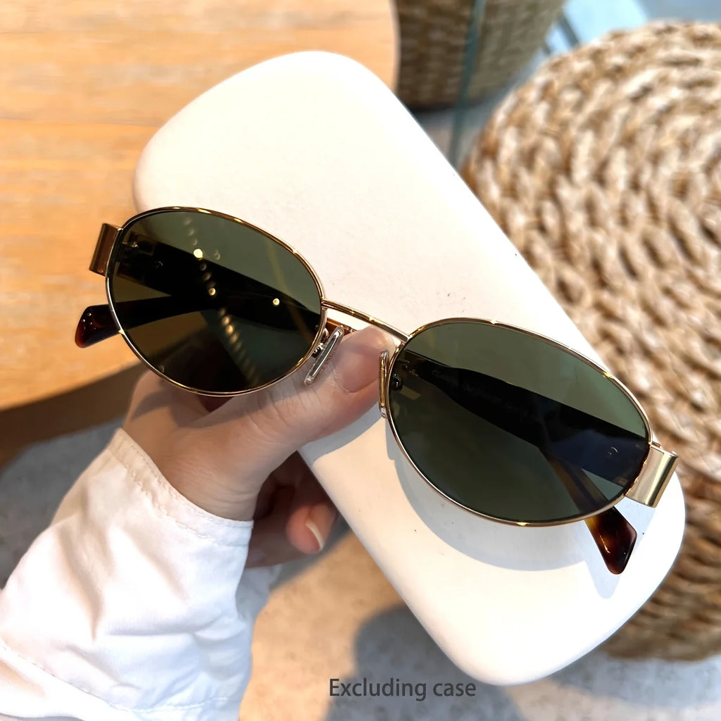 Ovale Sonnenbrille für Damen und Herren, trendige Sonnenbrille mit Metallrahmen, klassische Farbtöne