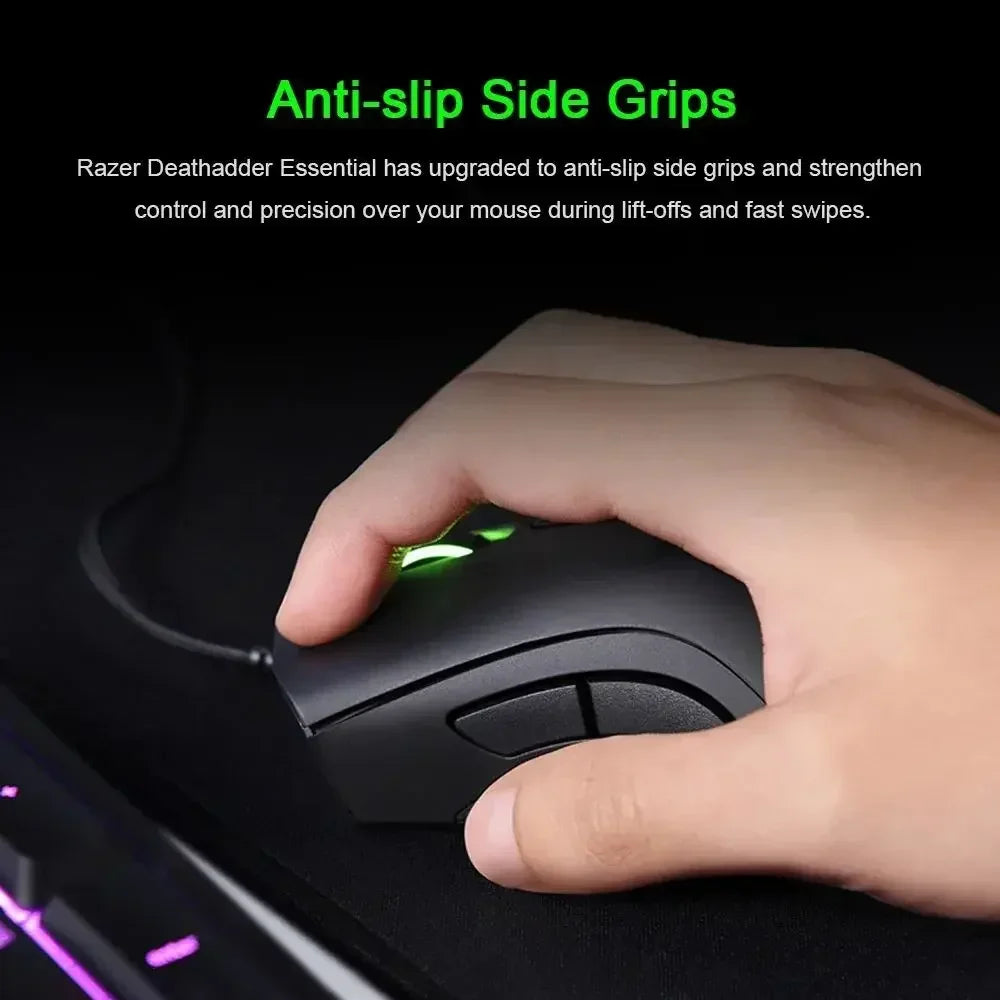Razer DeathAdder Essential Gaming-Maus, 6400 DPI, optischer Sensor, 5 programmierbare Tasten – mechanische Schalter, seitliche Griffe aus Gummi