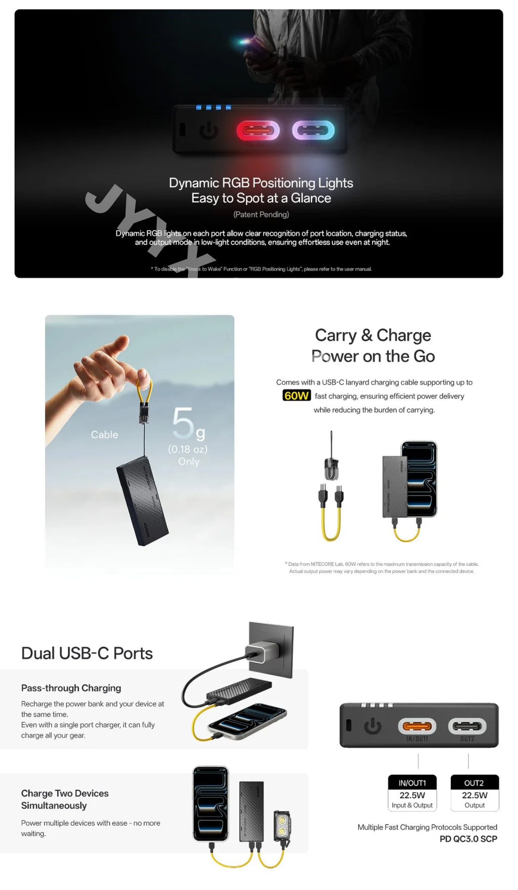 NITECORE NB10000 Gen4 9V 22,5W Schnellladende Carbonfaser-Powerbank 10000mAh Mobile Outdoor-Powerbank IPX7 Dual USB-C