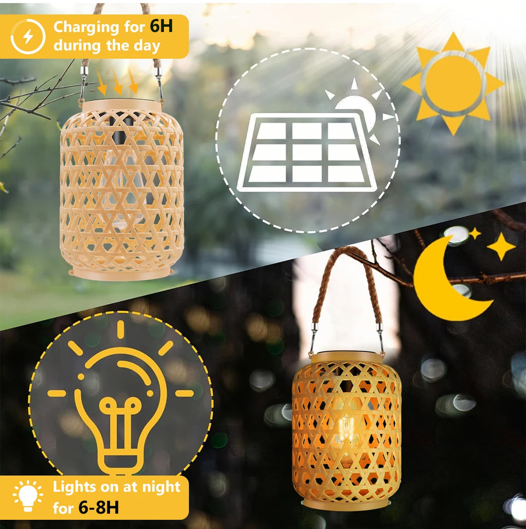 Rattan-Solarlaternen zum Aufhängen im Freien, Solar-Glühbirne, wasserdicht, Landhaus-Dekor, Solar-Tischleuchte, Dekoration für Garten, Hof