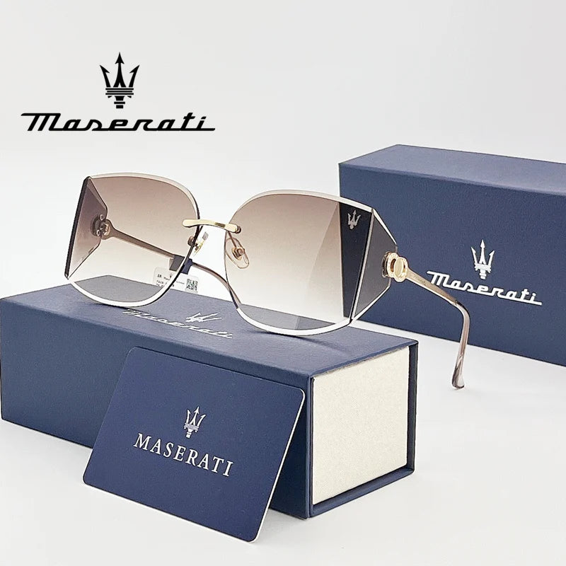 MASERATI Sonnenbrille, neue modische Schutzbrille, stilvolle, ungerahmte Metallrand-Sonnenbrille für Männer und Frauen, coole Pose, trendiges Design 10785