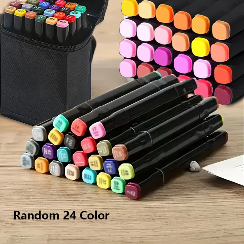 24Farben Alkoholmarker Kunstmarker mit zwei Spitzen zum Ausmalen, Zeichnen, Skizzieren, Kartenmachen und Illustrationen