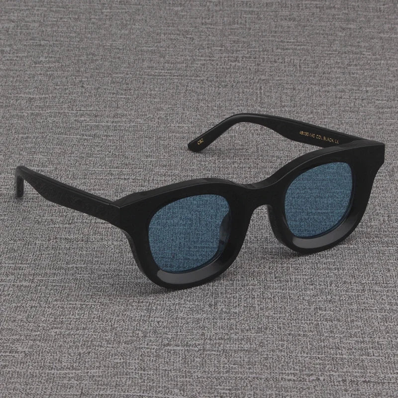 2024 Retro-Sonnenbrille für Damen und Herren, modisch, Acetat, quadratisch, grau, grüner Rahmen, matt gefrostet, UV400, handgefertigte Sonnenbrille