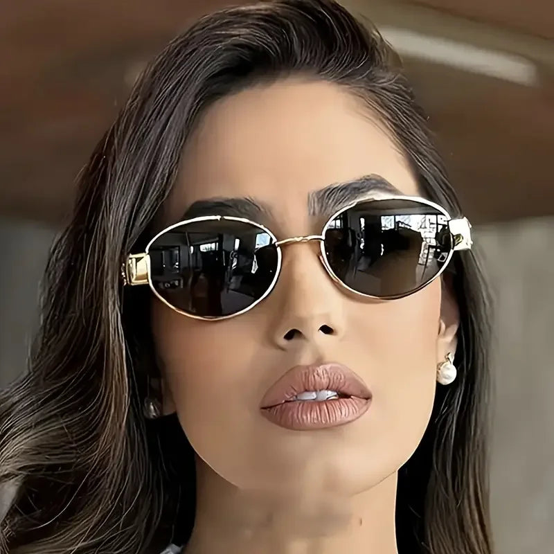 Retro Steampunk Sonnenschutz Sonnenbrille Vintage Neue Damen Metall Oval Sonnenbrille Damen Klassische UV400 Sonnenschutz Brillen