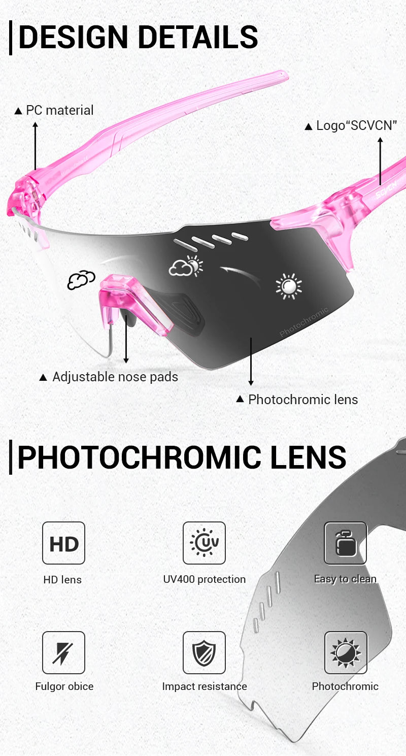 SCVCN Photochrome fahrrad Radfahren brille UV400 Fahrrad reiten Brillen Sport MTB Outdoor Sport Golf Camping Fahren Okulare