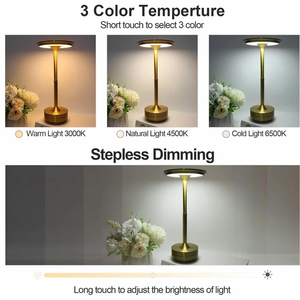 LED Aluminium Legierung Wasserdichte Wiederaufladbare Schreibtisch Lampe Touch Dimmen Metall Tisch Lampen Für Bar Wohnzimmer Lesen Camping Lichter