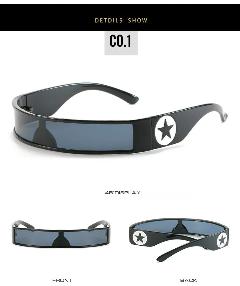 Future Technology Star Style Sonnenbrille für Männer und Frauen, Form umwickelbare Punk-Sonnenbrille mit schmalem Rahmen