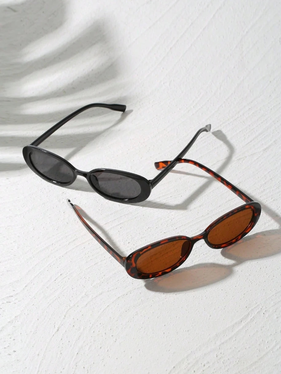 2 Stück Vintage-Sonnenbrille aus Kunststoff mit kleinem Rahmen, oval, für Outdoor-Reisen, Strand, Urlaub, UV-Schutz, modischer Schatten für Reisen